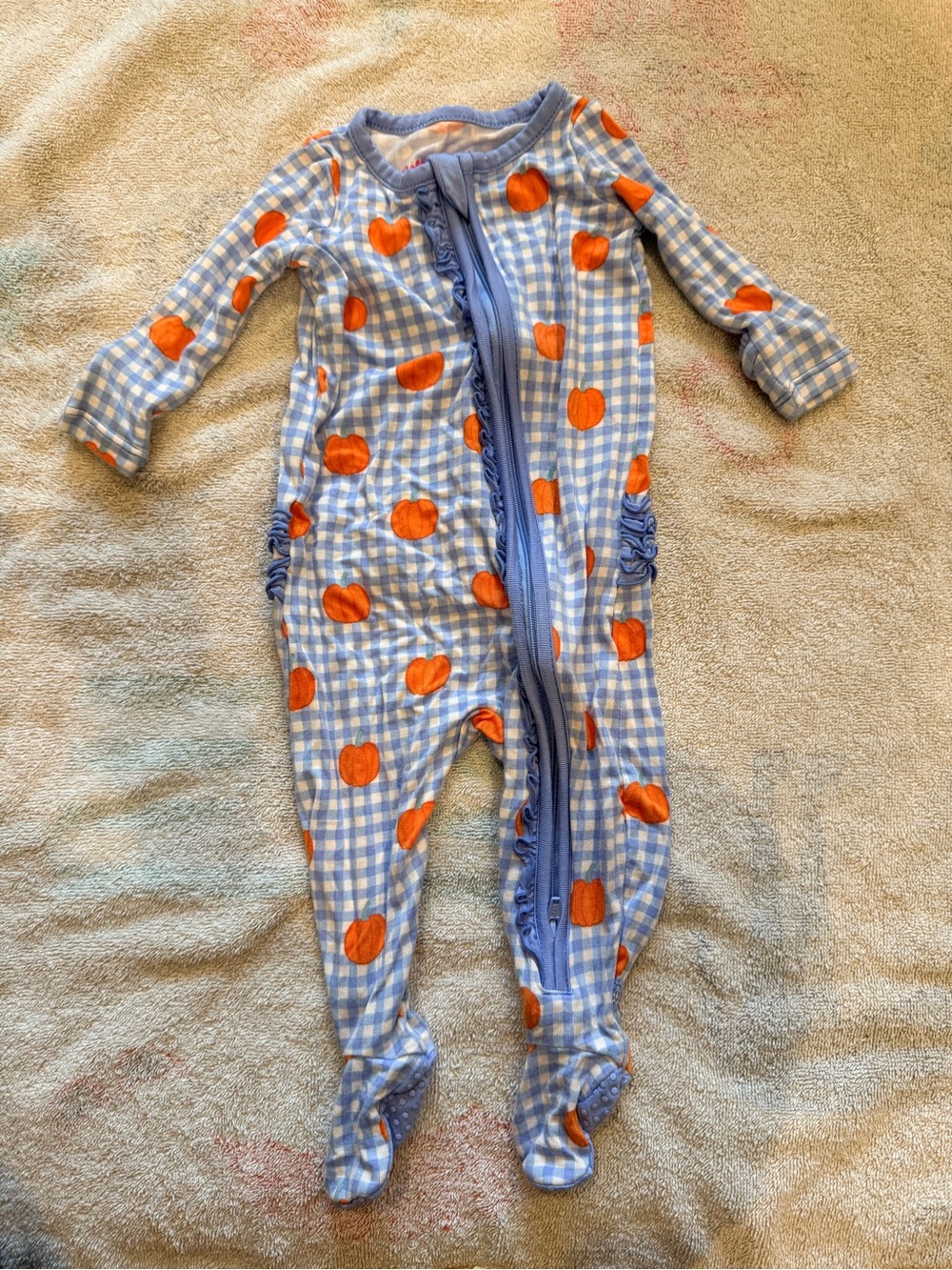 Ruffle Butts Blue Gingham Pumpkin Footed One-Piece